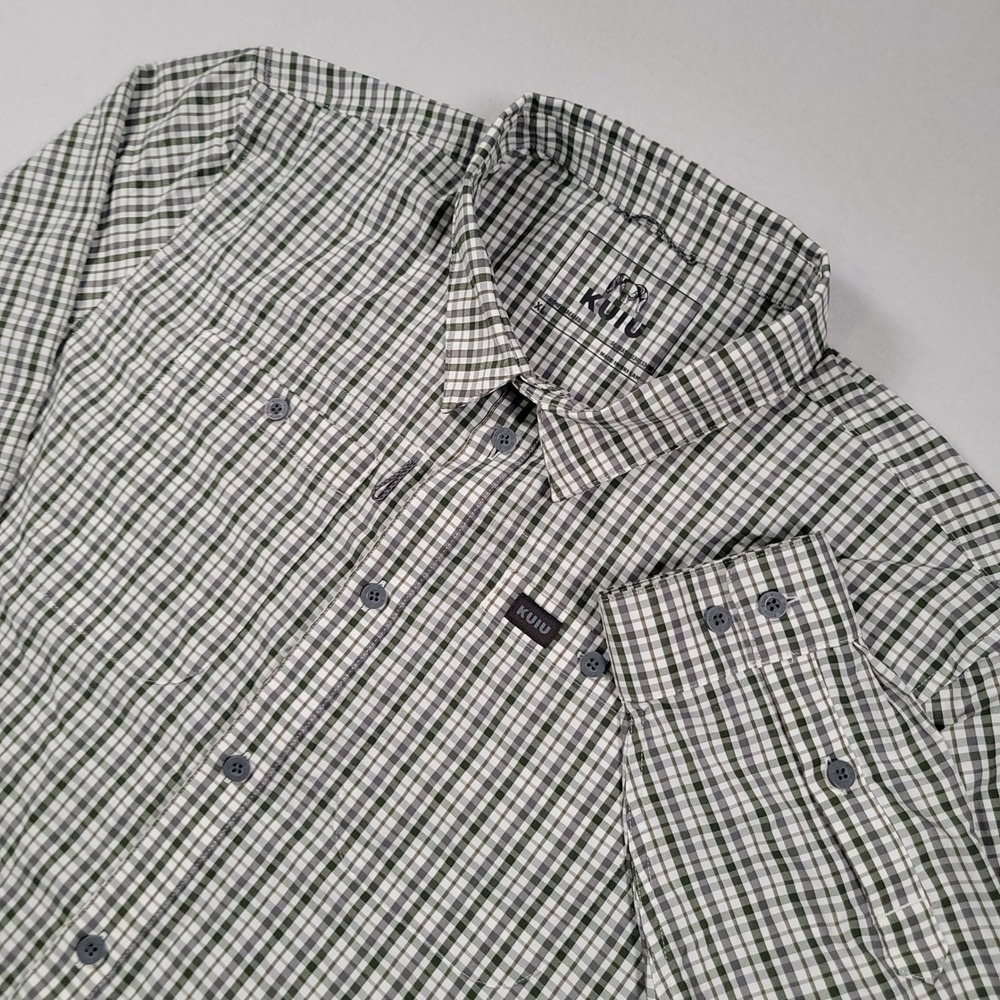 KUIU Borrego LS Shirt Mens XL Green Plaid Button Down Nylon Blend Hunting Hiking